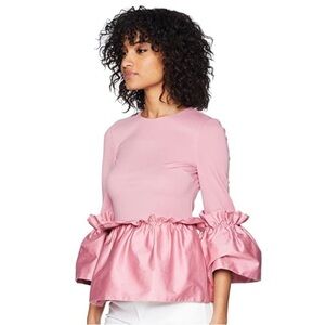 TED BAKER LONDON sherry dusky pink stretch peplum bell sleeve blouse size 0 XS